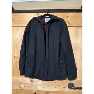 Trouvaille Paris Men’s Mouthe Wool Jacket Charcoal Gray Quilt Lined Dark Red XL